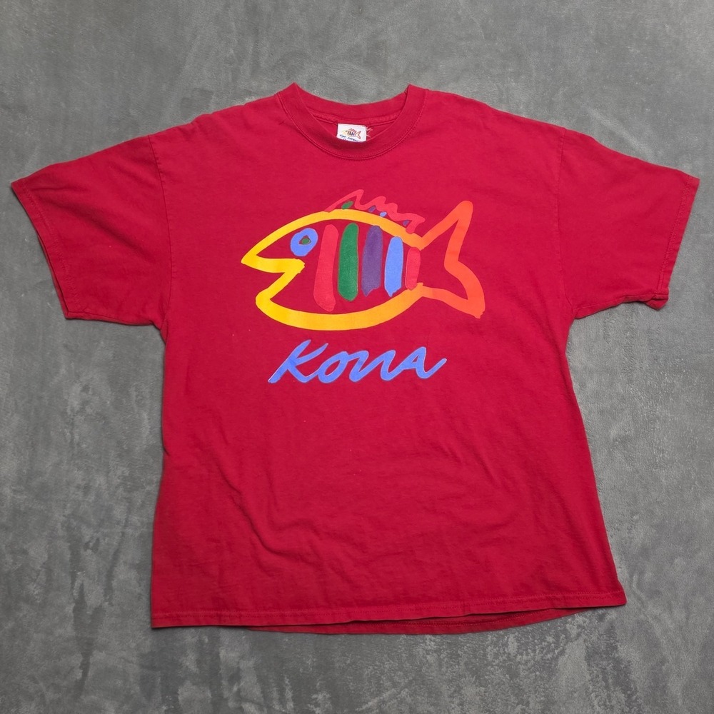 Vintage Sgt.‎ Leisure Hawaii Big Fish Kona T Shirt Men's XL Red
